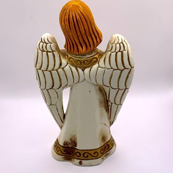 VINTAGE ANGEL WINGS OF GOLD PLAYING HARP SINGING MID CENTURY CHALK WARE  JAPAN - Picture 2 of 5